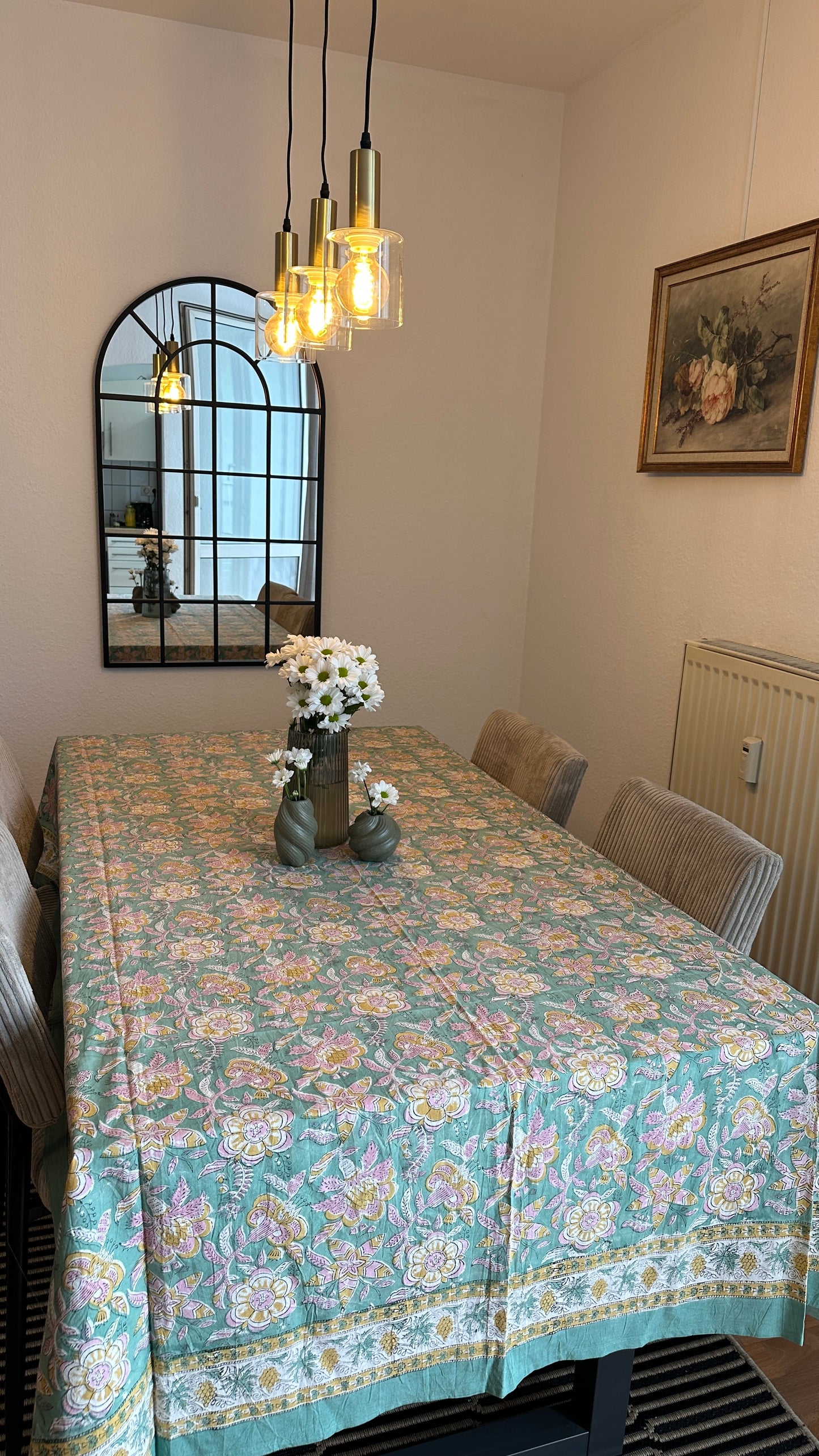 Floral block print table cover