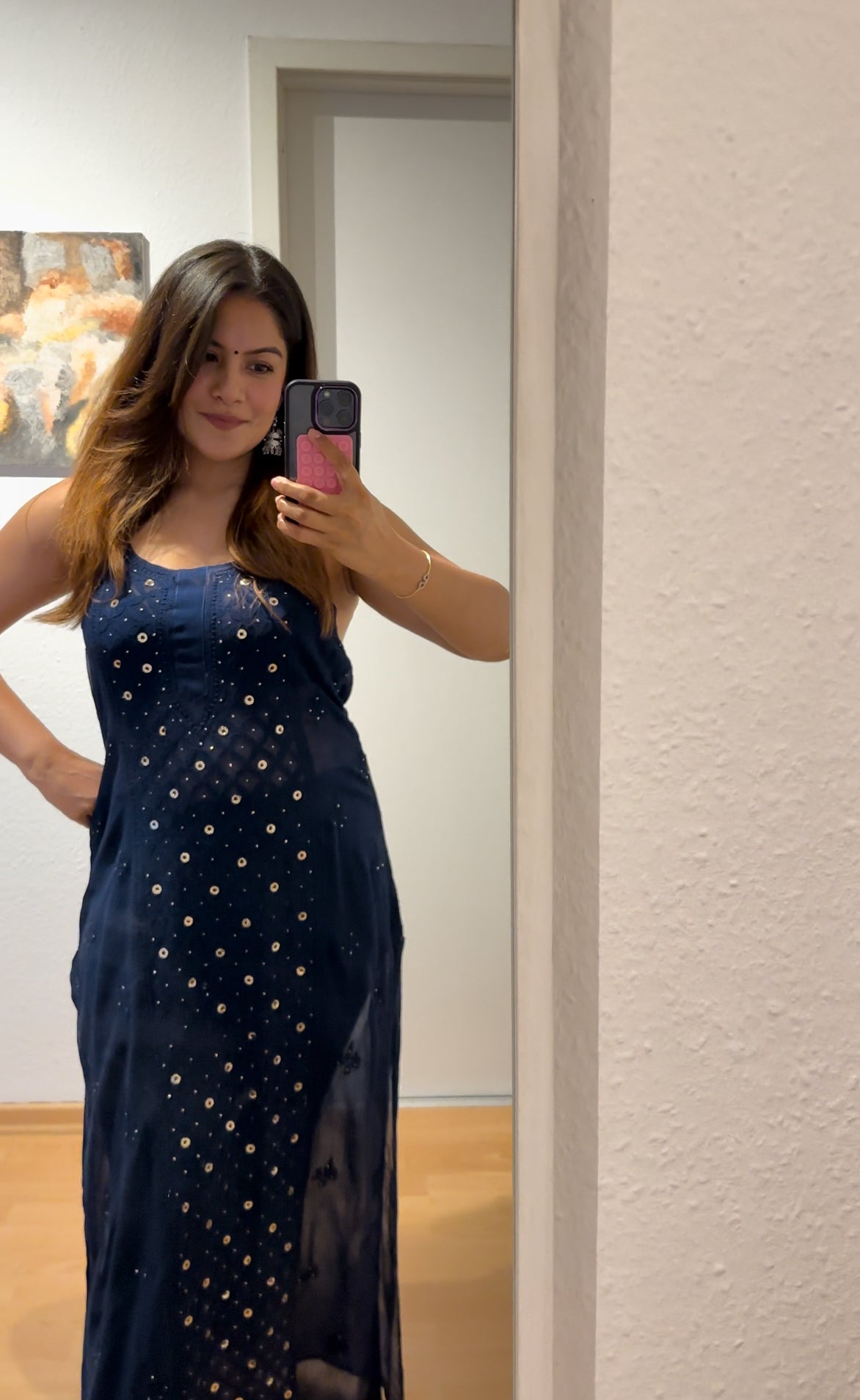 Navy Blue noodle strap kurta