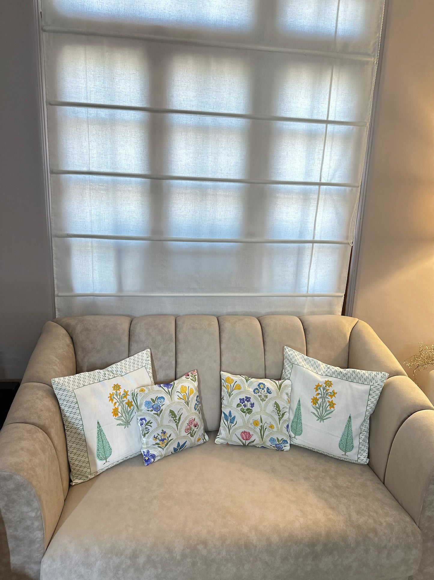 White and green cushion cover