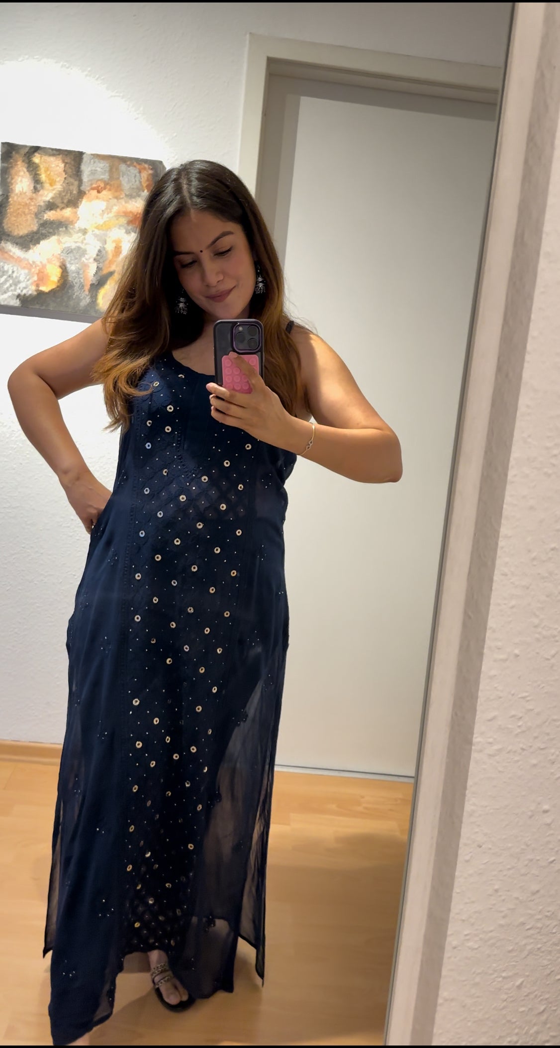 Navy Blue noodle strap kurta