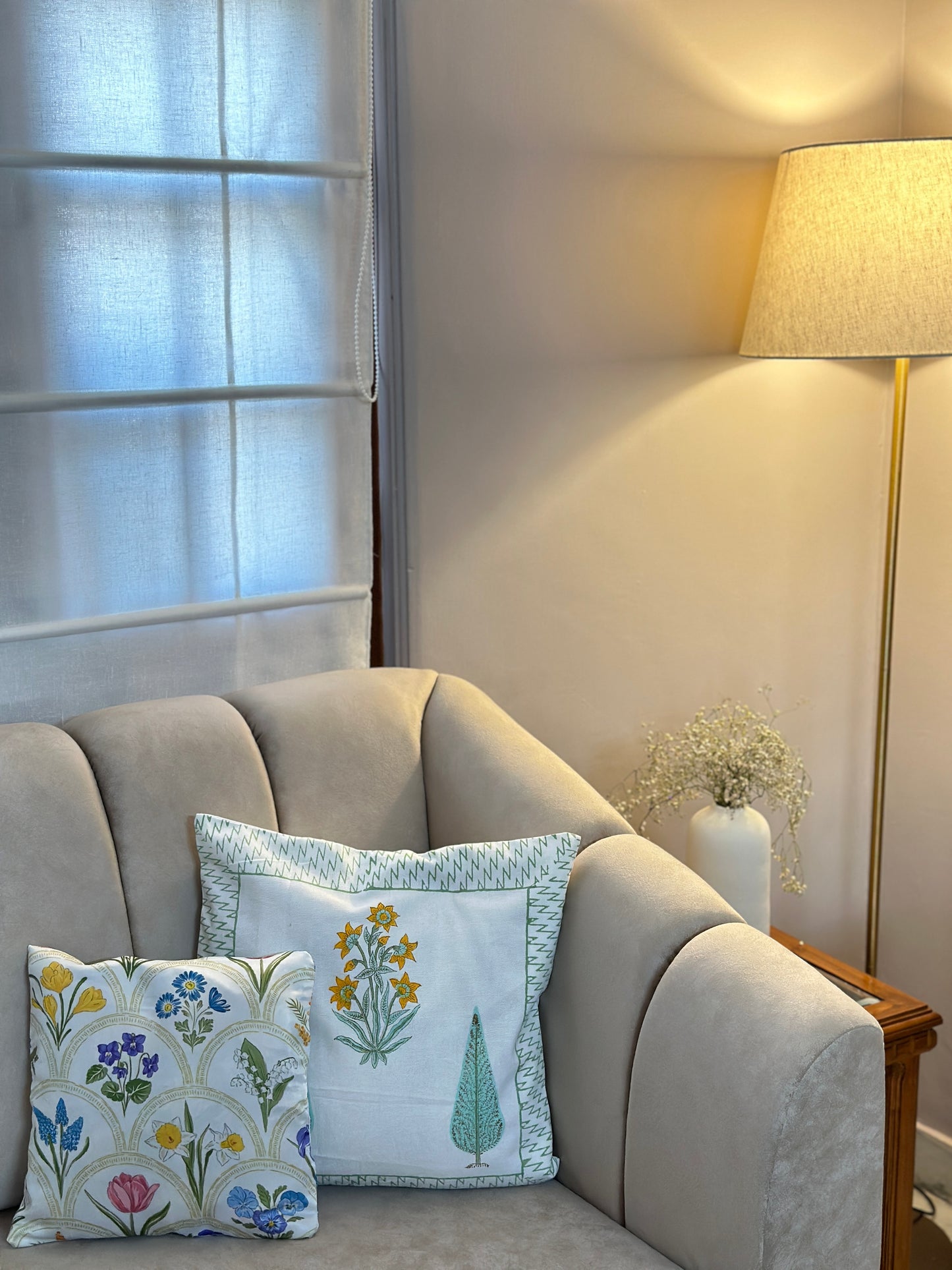 White and green cushion cover