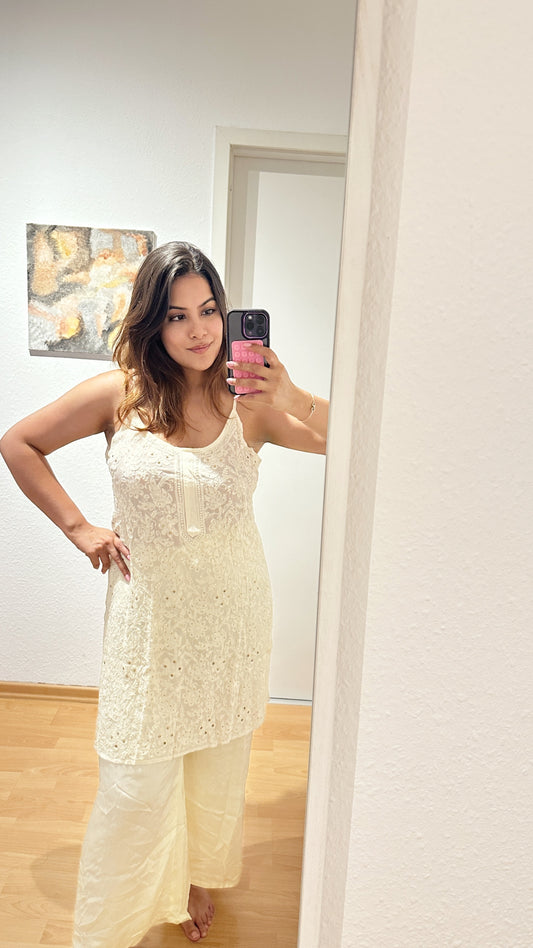 Noodle strap chikankari kurta