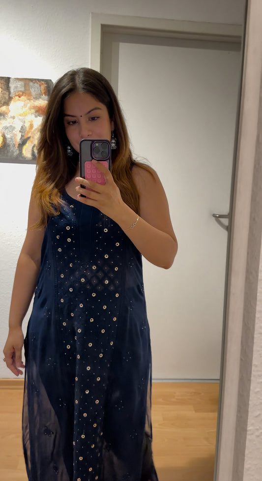 Navy Blue noodle strap kurta