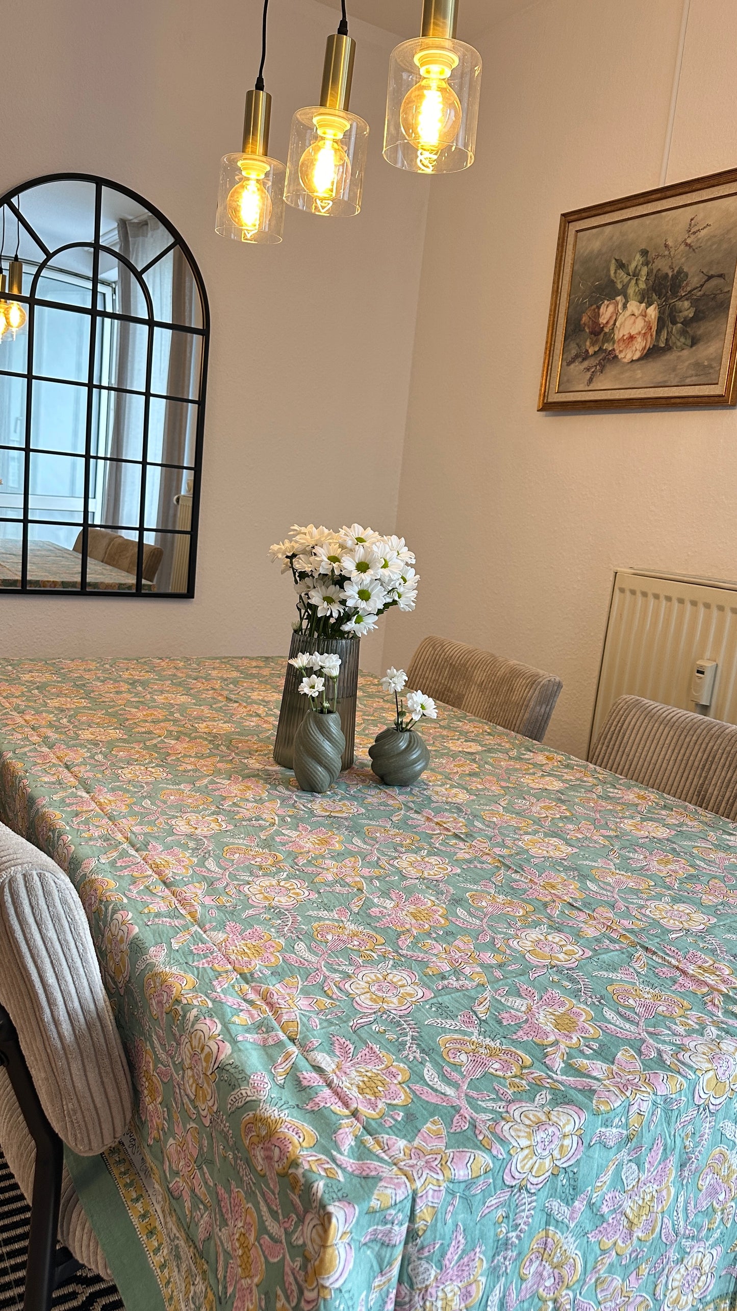 Floral block print table cover