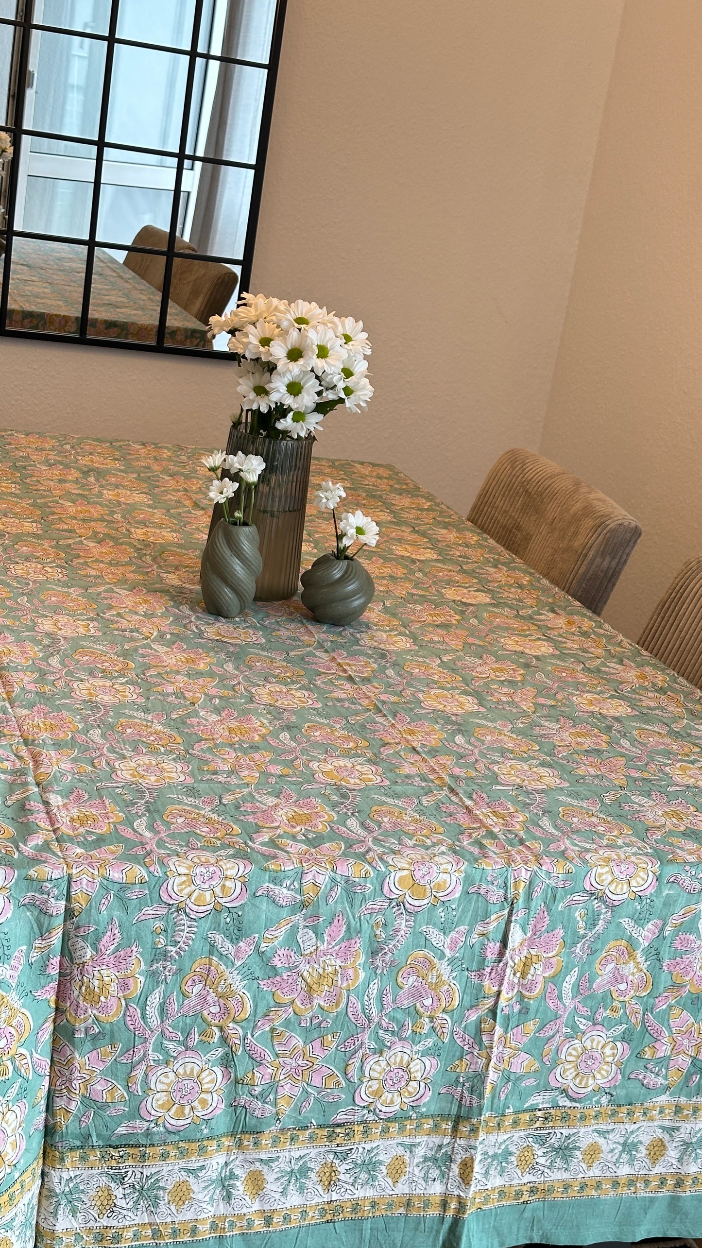 Floral block print table cover