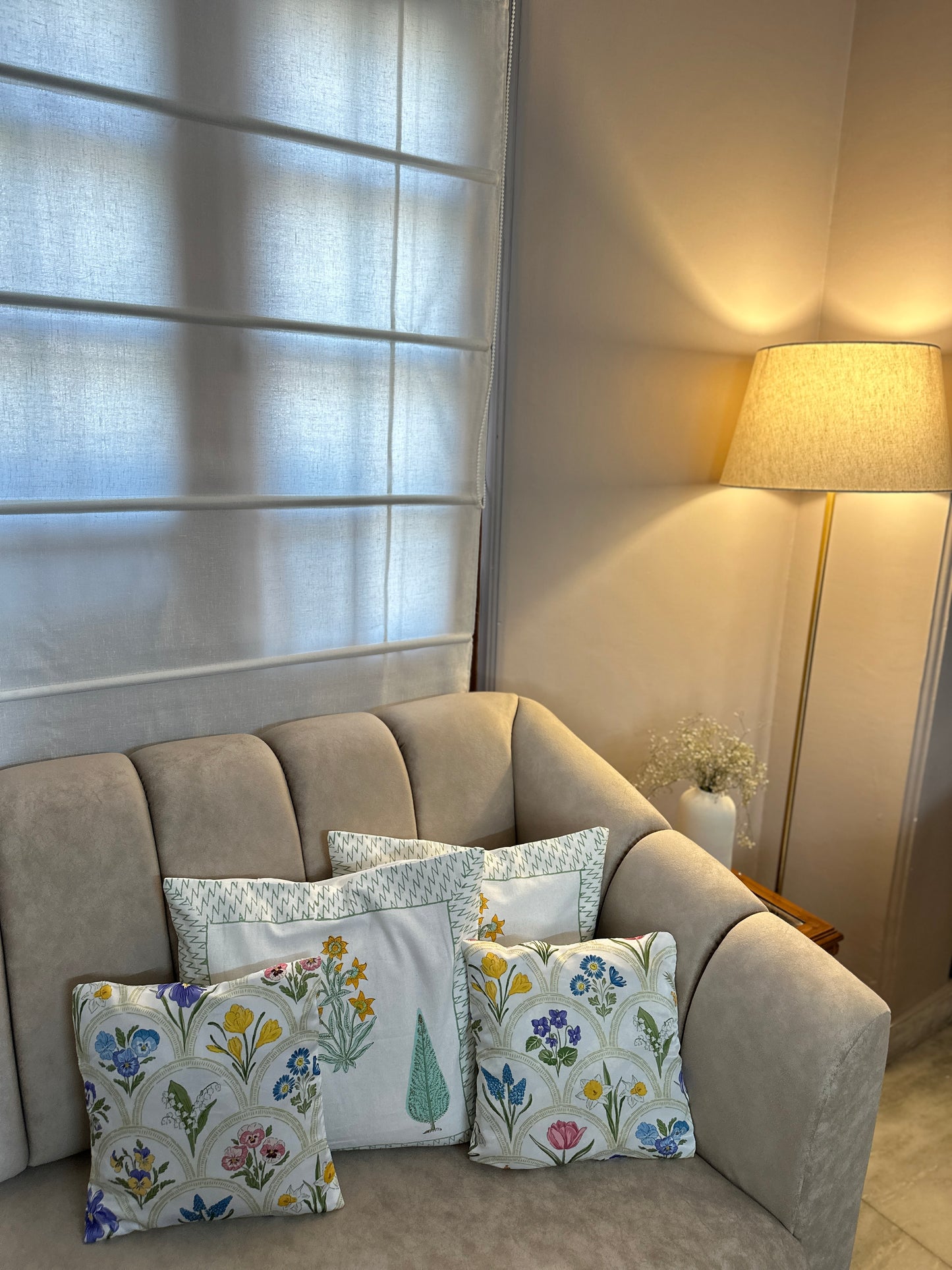 White and green cushion cover